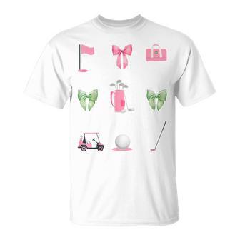 Cute Girl Green Pink Bow Coquette Girls Golf Ball Pattern T-Shirt - Monsterry