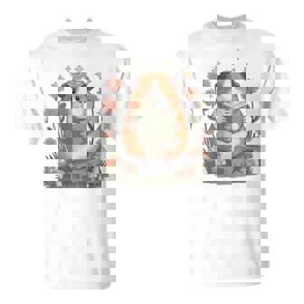 Cute Guinea Pig Reading Book Cottagecore Aestetic T-Shirt | Mazezy