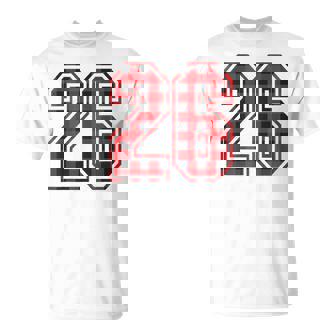 Cute Number 26 Christmas Red Plaid Pattern 26 Unform Jersey T-Shirt - Monsterry