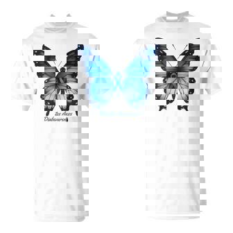 Diabetes Awareness Butterfly Ribbon Blue Support T-Shirt | Mazezy