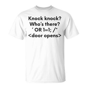 Divertida Hacker Hacker Inyección Knock Knock Camiseta unisex - Regaloses