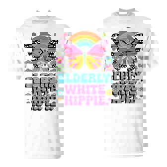 Elderly Hippie Retro Vibe Butterfly Vintage 70s Groovy T-Shirt | Mazezy
