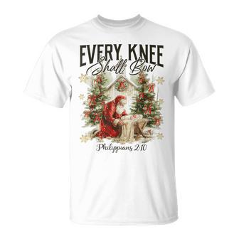 Every Knee Shall Bow Religious Christian Santa Christmas T-Shirt - Thegiftio UK