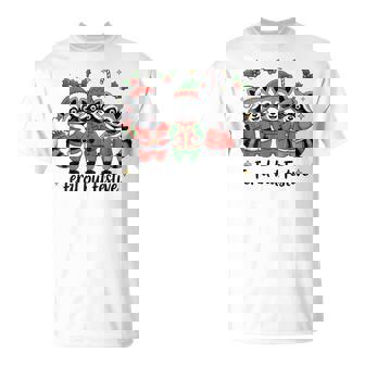 Feral But Festive Christmas Cute Raccoon Elf Santa Hat T-Shirt - Thegiftio