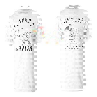 Festive Goose On The Loose Christmas Santa Silly Goose Farm T-Shirt - Monsterry