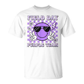 Field Day Purple Team Groovy Smile Face Checkered Students T-Shirt | Mazezy