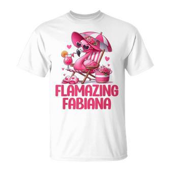 Flamazing Fabiana Pink Flamingo Tropical Beach Scene Women's T-Shirt - Monsterry
