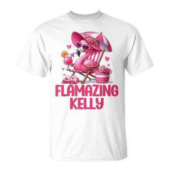 Flamazing Kelly Pink Flamingo Tropical Beach Scene Women's T-Shirt - Monsterry