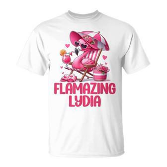 Flamazing Lydia Pink Flamingo Tropical Beach Scene Women's T-Shirt - Monsterry