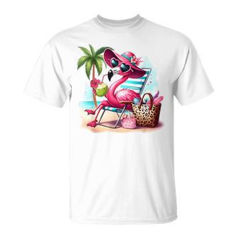 Flamingo At Beach Cute Flamingo Tropical Birds Girl T-Shirt - Thegiftio