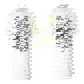 Freshwater Fish Identification Angler Educational Graphic T-Shirt | Mazezy