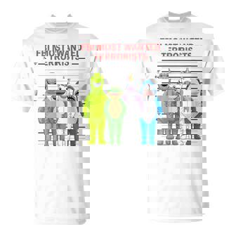 Frog Resist Fascism No Kings Unicorn Dinosaur Shark Mugshot T-Shirt | Mazezy