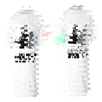 Black Cat Pushing Christmas Tree Over Cat Christmas T-Shirt - Thegiftio