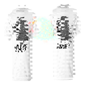 What Black Cat Pushing Christmas Tree Over Xmas 2025 T-Shirt - Monsterry