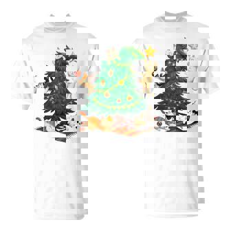 Christmas Cats Climbing Tree Cute Cat Xmas Holiday Tri-Blend T-Shirt - Monsterry