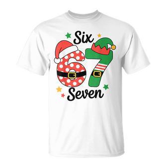 Six Seven 67 Meme 6 7 Elf Santa Christmas Pajamas T-Shirt - Thegiftio UK