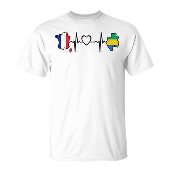 Gabon France Heartbeat Drapeau Gabonais France T-Shirt - Cadeauxyz