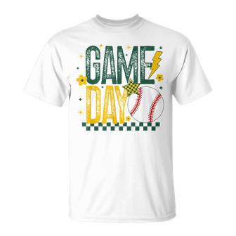 Game Day Baseball Ball Mom School Pride Green & Gold T-Shirt - Thegiftio