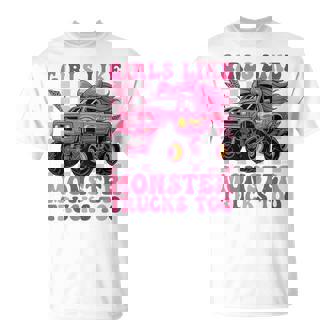 Girls Like Monster Trucks Too Retro Monster Truck Girls T-Shirt - Monsterry