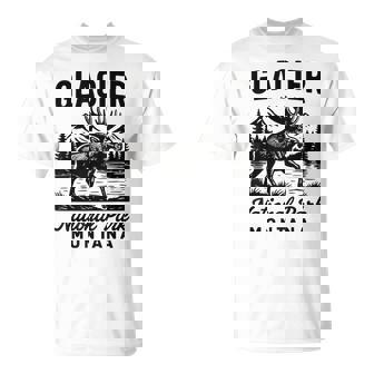 Glacier National Park Montana Vintage Style Moose Graphic T-Shirt | Mazezy