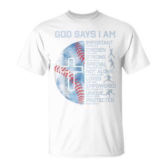 God Says I Am Baseball Christian Boy Faith Graphic Religious T-Shirt - Thegiftio