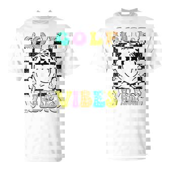 Golf Vibes Golf Retro Groovy Smile Face Checkered T-Shirt | Mazezy