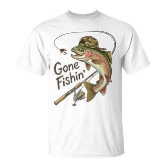 Gone Fishing Camouflage Trout Fish Vintage Fishing T-Shirt | Mazezy