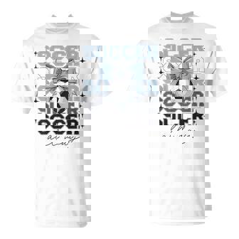 Groovy Soccer Coquette Bow Girls Soccer All Day T-Shirt - Monsterry