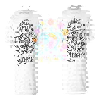 Guyana Cute Tile Sea Turtle Fun Tropical Floral Adventure T-Shirt | Mazezy