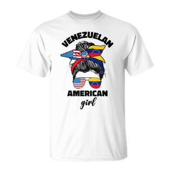 Half American And Venezuelan Usa Venezuela Flag Girl Women T-Shirt - Thegiftio