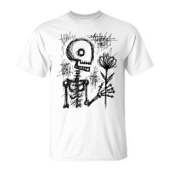 Hand Drawn Skeleton Holding Flower T-Shirt - Thegiftio UK