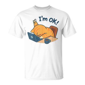 I'm Ok おかしな猫 在宅勤務 コーヒーミーム Tシャツ - Kawaiitshirt