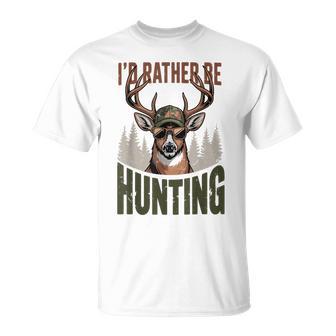 Id Rather Be Hunting Humor Camo Deer Hunting Youth Boy T-Shirt | Mazezy
