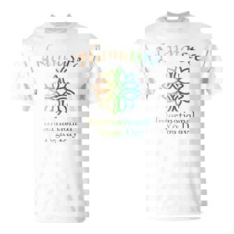 International World Yoga Day Namasté Lotus Flower Sanskrit T-Shirt - Monsterry