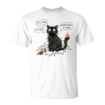 It's Fine I'm Fine Everything Is Fine Christmas Cat T-Shirt | Mazezy