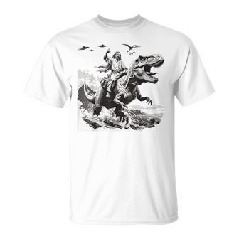 Jesus Riding A Dinosaur Christian Religious Motives T-Shirt - Thegiftio UK