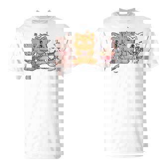 Kawaii Gaming Gamer Cat Boba Tea Cat Bubble Tea Ramen Cats T-Shirt | Mazezy