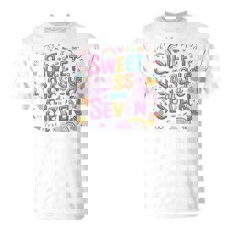 Kids Sweet Sassy And Seven Birthday Girl Rainbow Unicorn T-Shirt | Mazezy