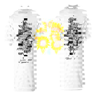 Be Still And Know Cross Sunflowers Butterflies Christian T-Shirt | Mazezy