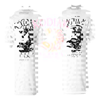 Kodiak Alaska Salmon Art Since 1784 Arched Burgundy Letters T-Shirt | Mazezy