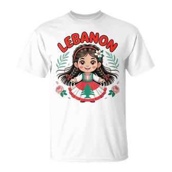 Lebanese Girl Traditional Dress With Flag Colors And Flowers T-Shirt - Thegiftio UK