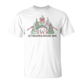 Let Heaven And Nature Sing Christmas Nativity Bow Trees T-Shirt - Thegiftio UK