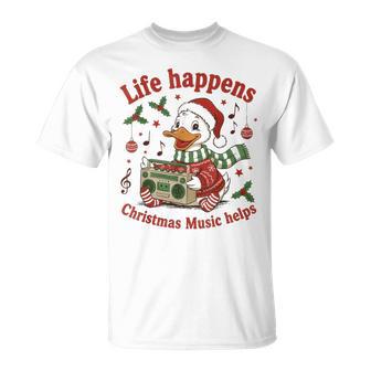 Life Happens Christmas Music Helps Christmas Music Men T-Shirt - Thegiftio UK