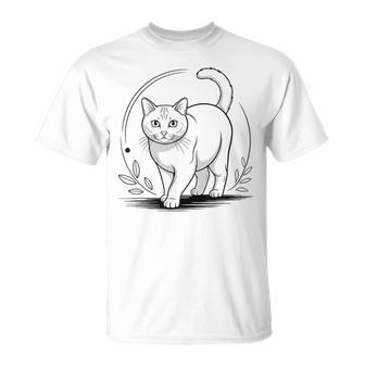 Line Art European Burmese Cat Minimalist T-Shirt - Monsterry