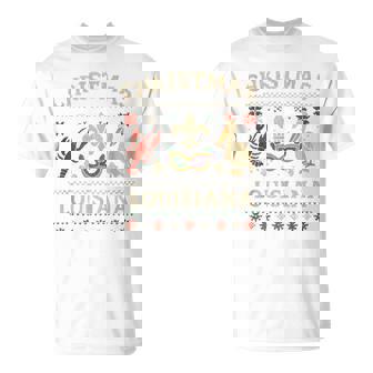 Louisiana Ugly Sweater Shirt Mardi Gras Pelican Fleur Mask Tank Top T-Shirt | Mazezy