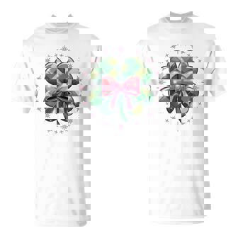 Lucky Clover Pink Bow Aesthetic St Patrick's Day T-Shirt - Monsterry