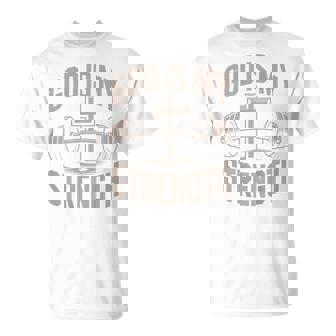 Men God Is My Strength Jesus Christian Workout Barbell Cross T-Shirt | Mazezy