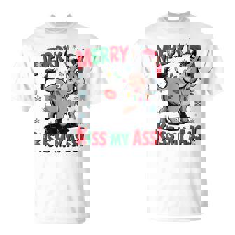 Merry Kiss My Ass Christmas Donkey Holiday Humor T-Shirt - Thegiftio