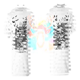 Moose Santa Hat Ugly Christmas Sweaters Pajama T-Shirt | Seseable CA