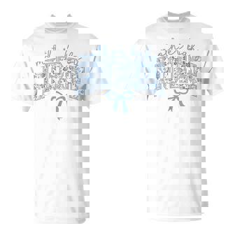 Mother Baby Nurse Coquette Blue Bow Postpartum Nurse T-Shirt - Monsterry